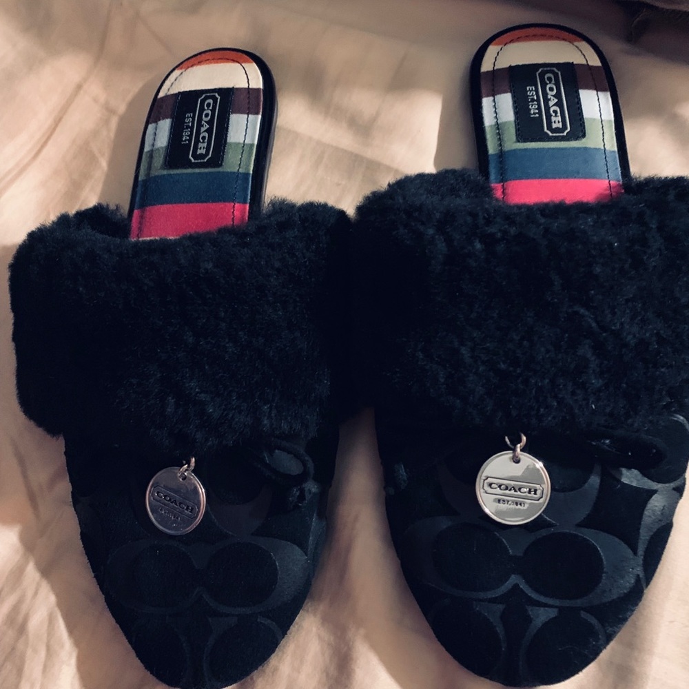 COACH CARRA SHEARLING SLIDES SLIPPERS, NEW, 9B